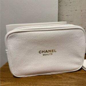 CHANEL White and Gold Beauty Pouch